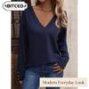 Women's Fashion Casual Solid Color Print Long Sleeve V-Neck Blouses & Shirts