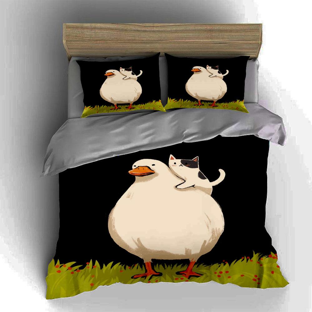 Duck carrying cat. Bedding Duvet cover sets Duvet covers Pillowcases gifts (1 * Duvet Cover 2 * Pillowcases, without duvet insert)