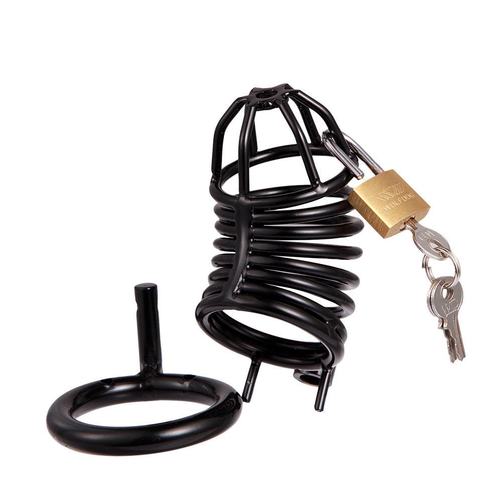 Male Steel Black Chastity Device Belt Bird Metal Cage Cock Lock Restraint Ring Sex Toy For Men