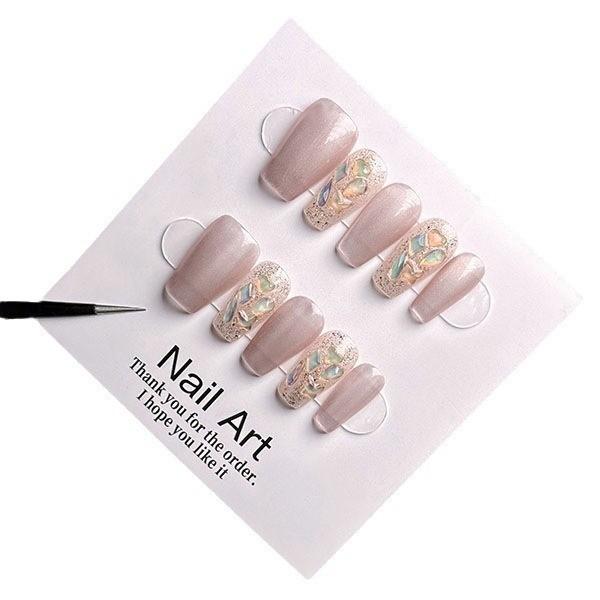 

Девушка Чистый Маникюр Ручной Работы Набор Ногтей Бриллиант Кошачий Глаз Легкая Роскошь Нежная Девушка L