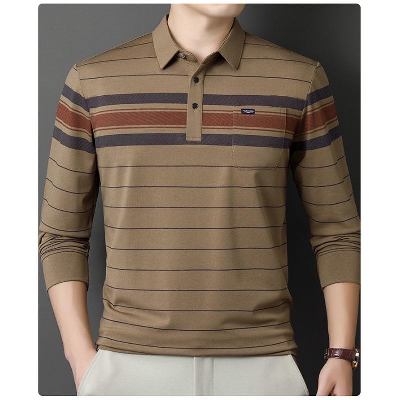 Men S Striped Long Sleeve Polo Shirt Loose Fit For Middle Aged Dad Autumn