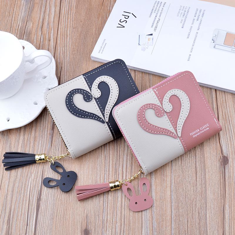 Women's Short Mini Tassel Wallet - Fashionable Korean Style, Contrast Stitching, Zipper Closure, Coin Purse, Card Holder