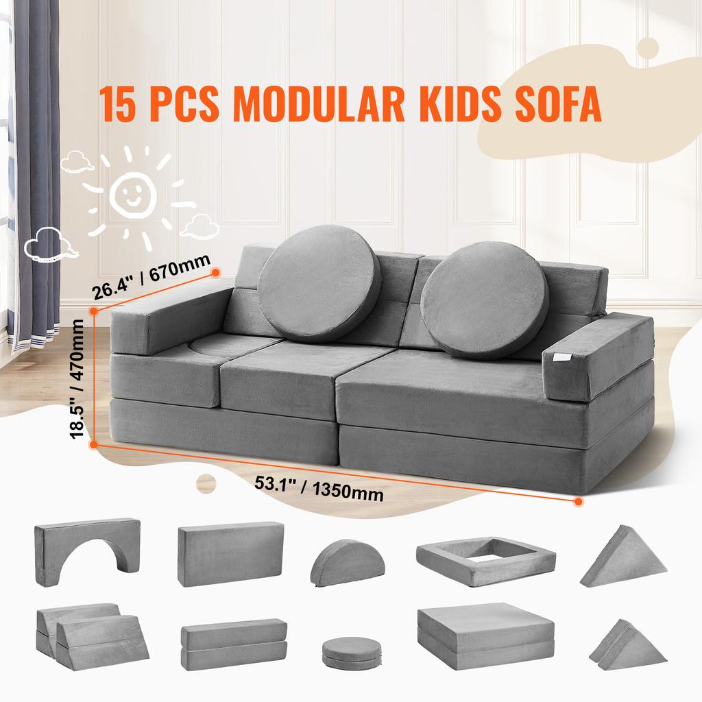 SucceBuy Play Couch Kids Sofa Toddler Foam Sofa Couch W/ High-density 25D Sponge for Playing Creativing Sleeping Kids Furniture