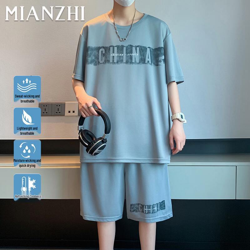 

Men s Summer Letter Print T-Shirt & Shorts Sportswear Set L