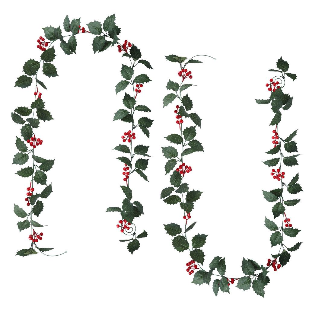Plastic Holly Berry Garland Set 2 Pieces 94 49 inch Lifelike and Flexible Holiday Decoration for Home and Events
