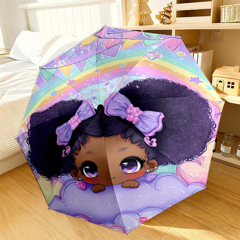 Black Princess Magic Celebration Umbrella 8-Frame for Travel, camping, Casual Lightweight Portable Umbrella, Essential for every family Holidays Gift