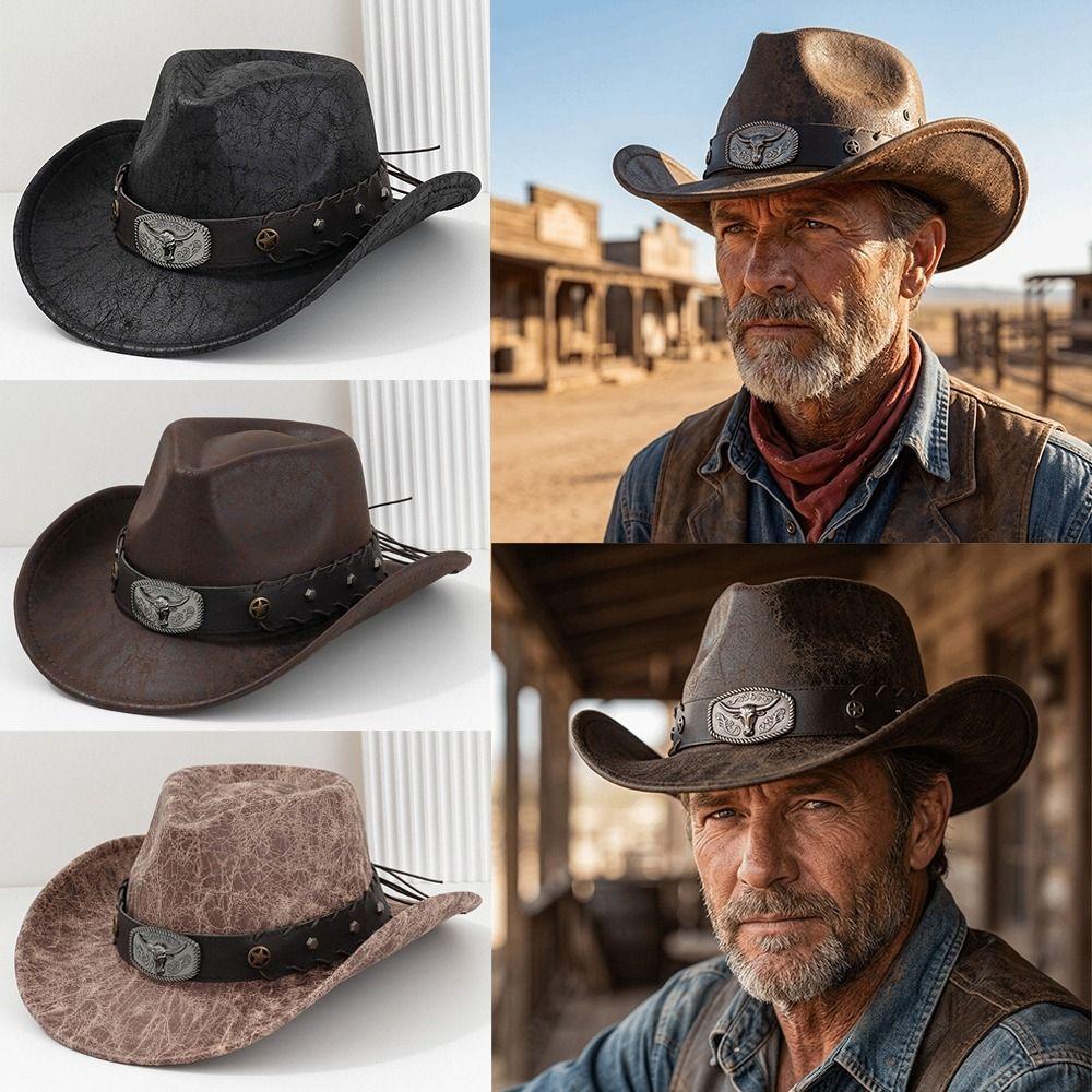 Studded Bullhead Western Cowboy Hat Vintage Jazz Hat Vintage Sombrero Hat  Costume Party
