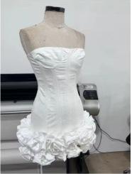 European and American Summer Women's Clothing Red High-end Sexy Tube Top Dress Slim-fitting Flower Skirt Dress Skirt Tight Skirt