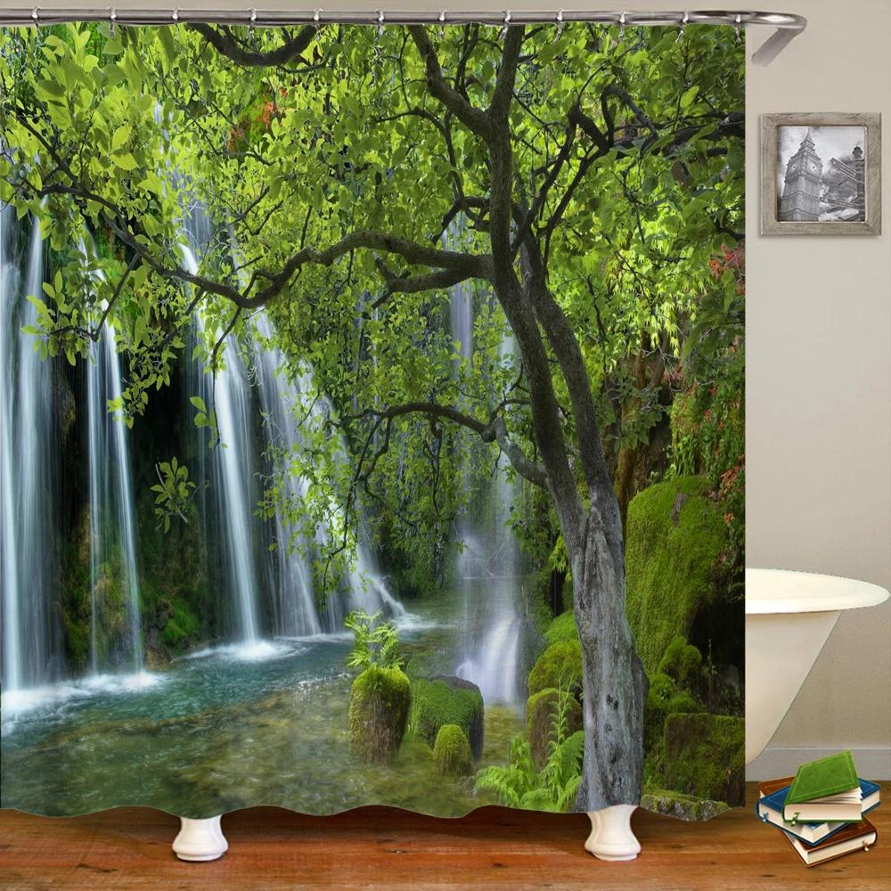 3D tropical rainforest forest landscape printed shower curtain with hook bathroom waterproof polyester bath curtain home decor