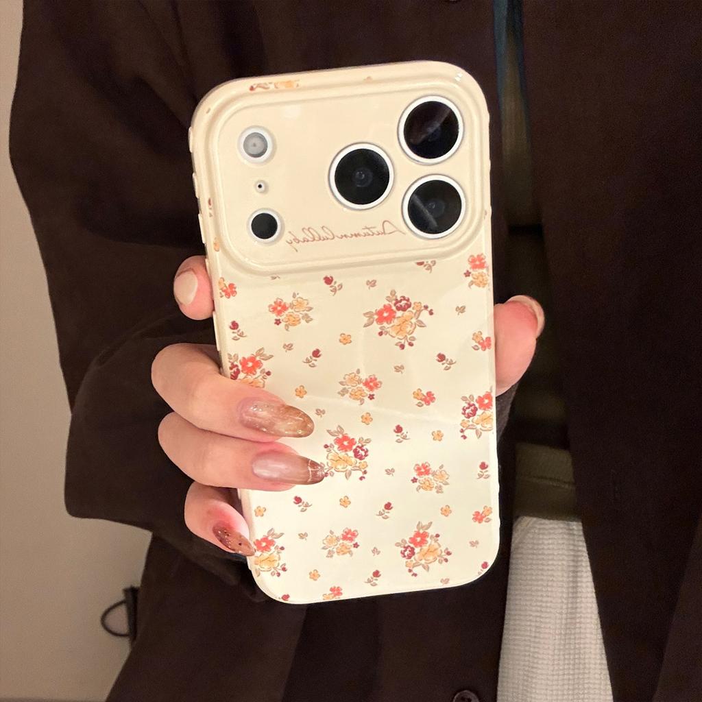 Warm orange small floral Apple 17 phone case suitable for iPhone 16 Pro Max, 15 anti-drop, 13 soft case, 14 gentle, 12