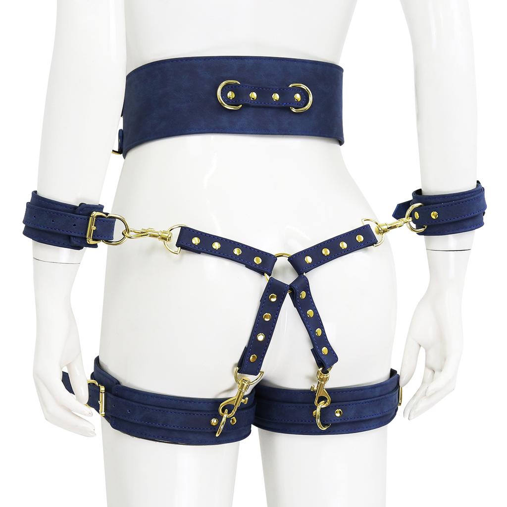 Puppy Play SM Bondage Kit Waistband, Wrist & Thigh Cuffs, Cross Buckle, Adult Games Restraints Handcuffs Leg Cuff Sex Toys