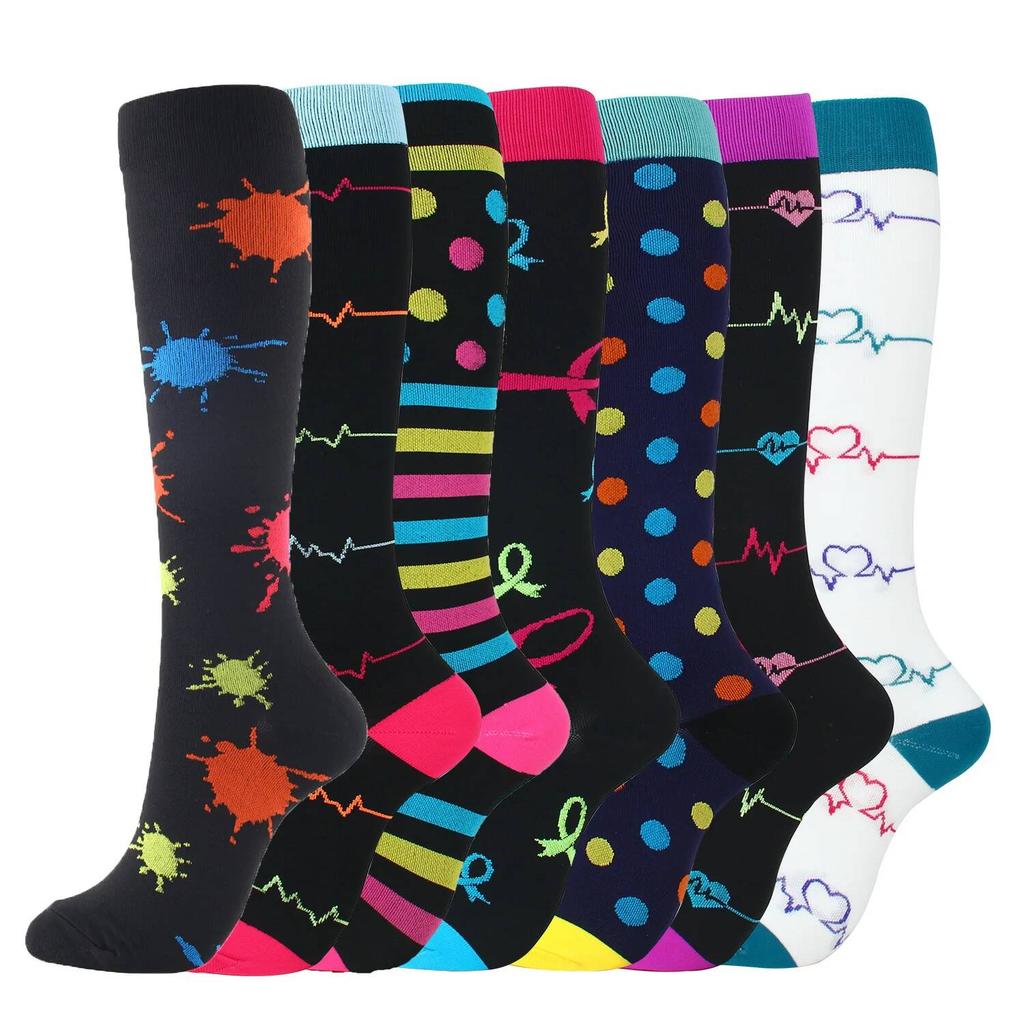 7 Pairs Compression Stockings Fit Running Unisex Nurses Flight Travel Leg Pressure Compress High Quality Socks