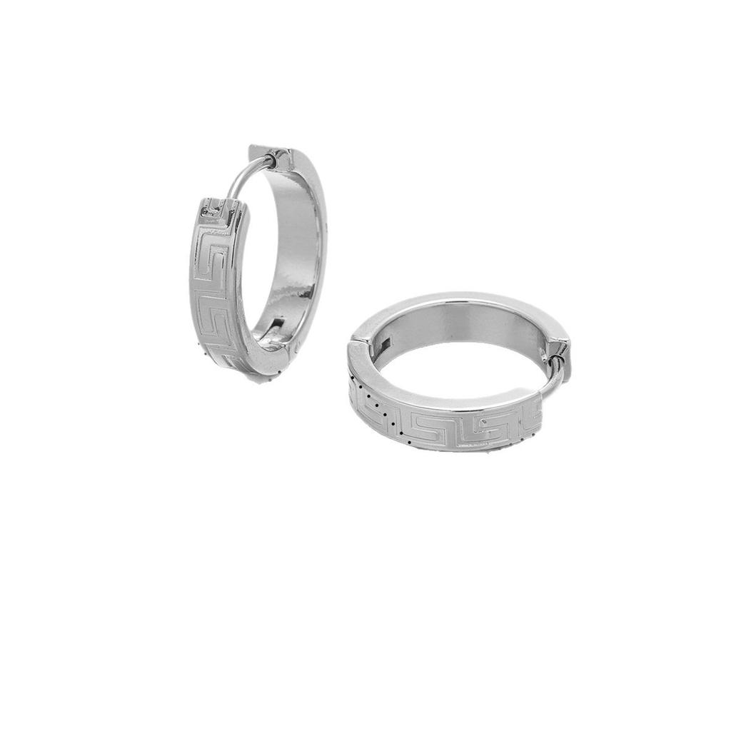 18K Gold Plated Greek Key Hoop Earrings-Tarnish-Free Hypoallergenic Meander Pattern Ear Studs for Girls Stainless Steel