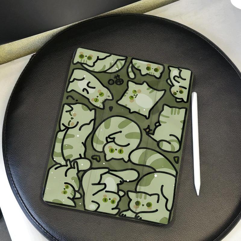 Green Kitten Smart Stand Case Cover for Ipad Air 4th Generation Case Ipad 5th 6th 9.7 Pro 11 2020 10.9 10th Gen Ipad Mini 6 Case