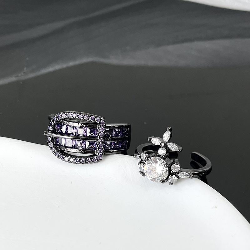 Dark Saturn Belt Buckle Open Ring Full Diamond Zircon Premium Light Luxury Fashion Personality Ring