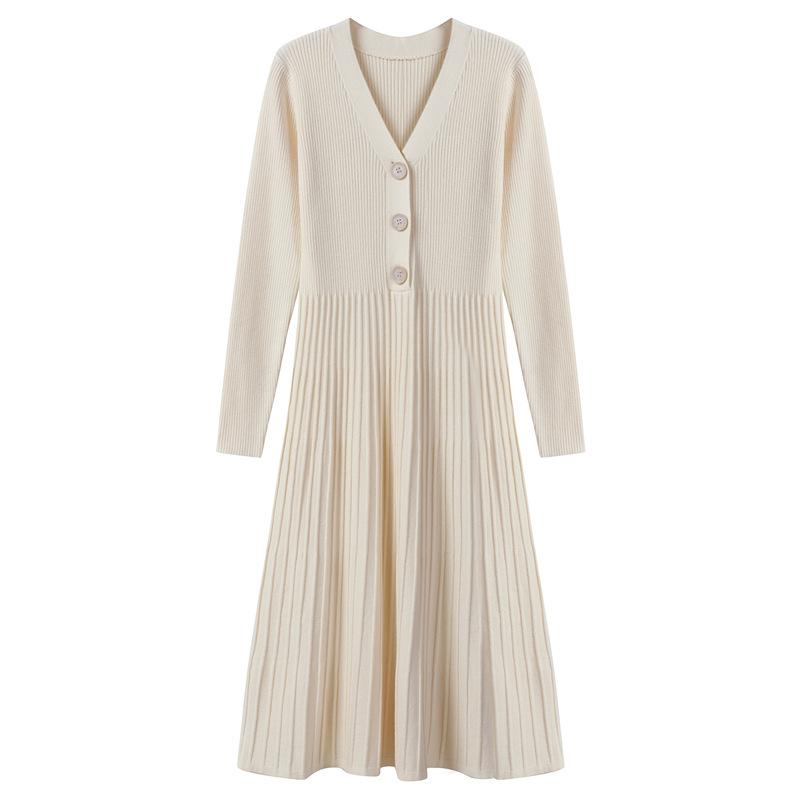 

Женский трикотаж Трикотаж Зимняя одежда Толстые свитера Платья Рубашки Плиссированные длинные платья для женщин Уличная модная одежда OneSize бежевый