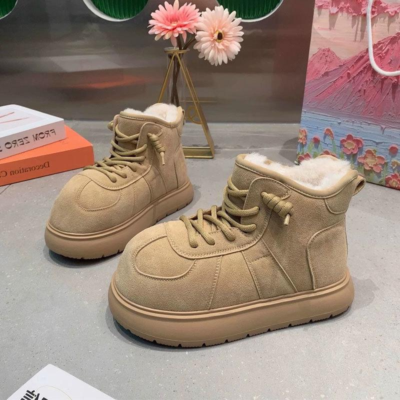 Frosted outdoor cold-resistant velvet thickened large cotton shoes 2025 winter new big head ugly thick-soled snow boots women's