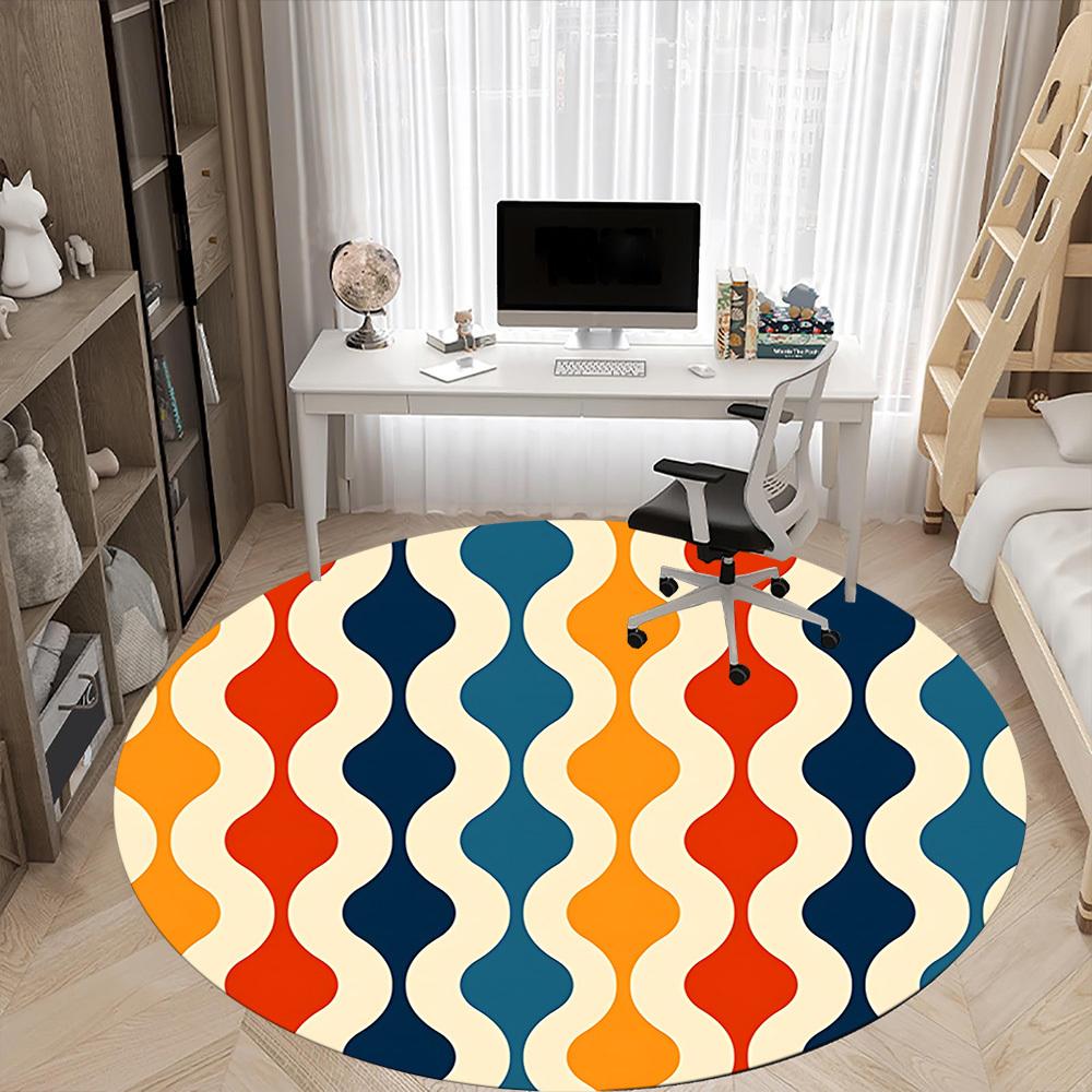 1pc Wave Pattern Office Round Area Rug, Indoor Mat Suitable For Office, Under Office Chairs Bedroom Living Room Home Decor, Room Deco