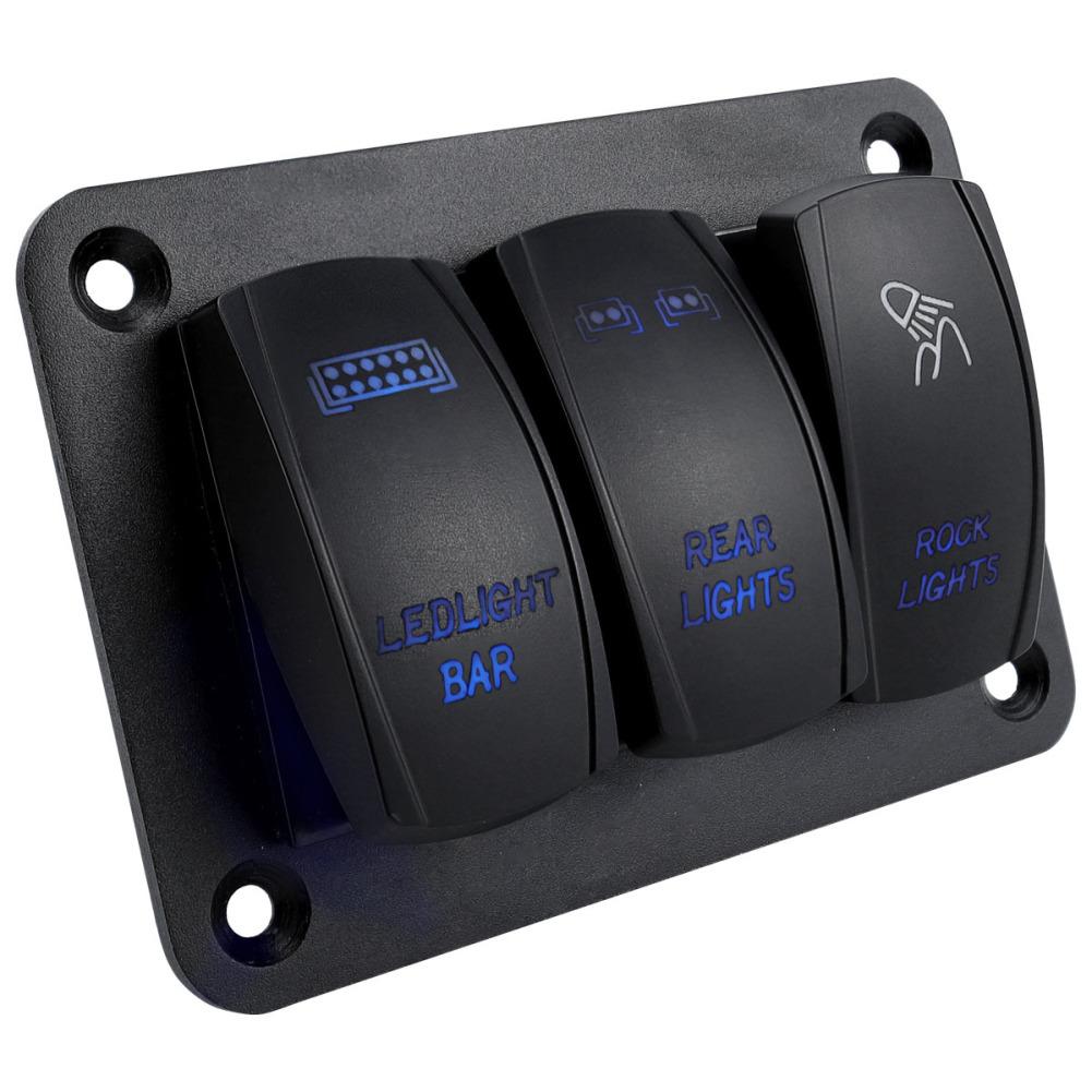 Rocker Switch Panel Marine Boat Toggle Switch Panel DC12-24V Blue LED Light Toggle Switch Panel Waterproof For Car Truck Boat