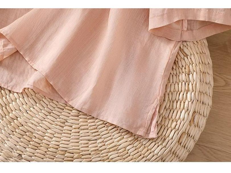 2025 Summer Women's V-Neck Cotton Linen Embroidered Loose Short Sleeve Plus Size Top