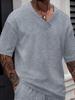 Spring/Summer Men's Solid Color V-neck Jacquard Casual Outdoor Short-sleeve T-shirt