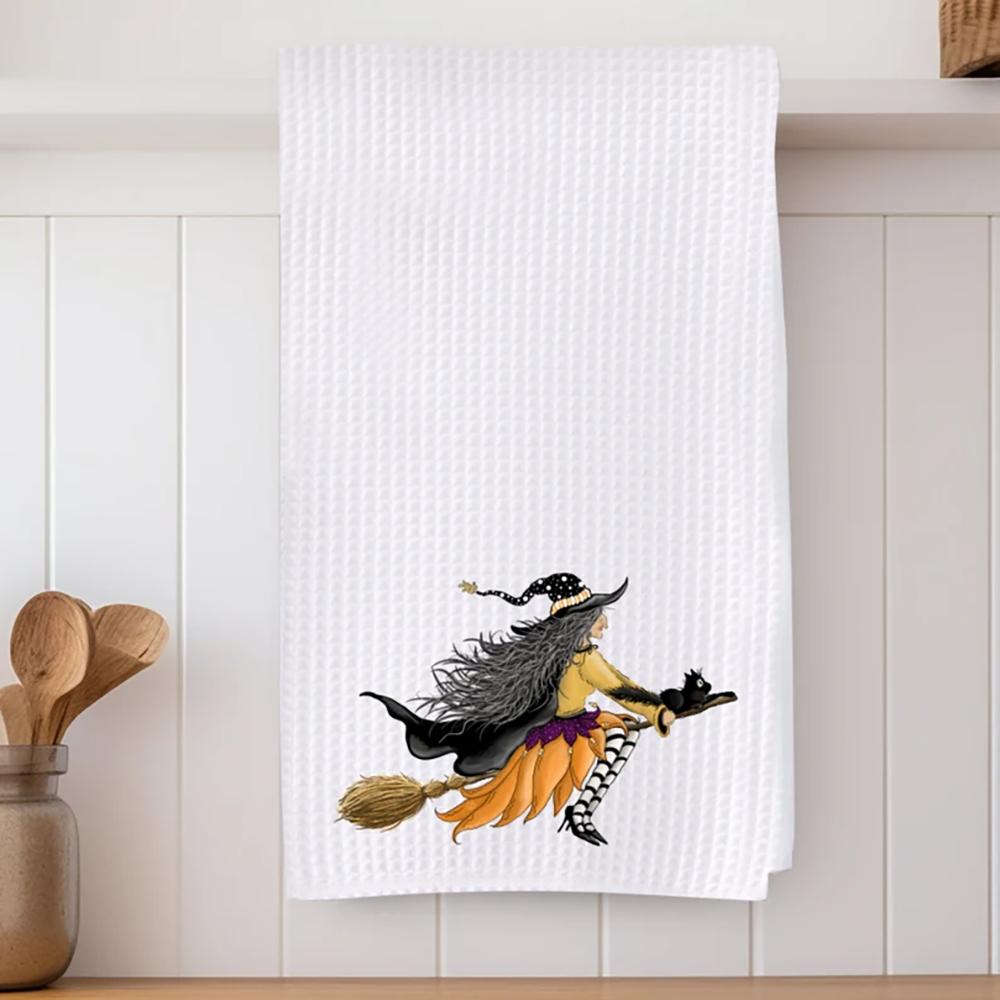 

Ведьма Вафля Вафельное Кухонное Полотенце Хэллоуин Кухонный Акцент Веселое Ведьминское Посудное Полотенце Декор Кухонного Стола Подарок на Новоселье Хозяйке 1pcs 30x70cm