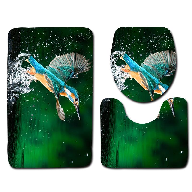 Kingfisher Floor Mat Bathroom Mat Toilet Three-Piece Set