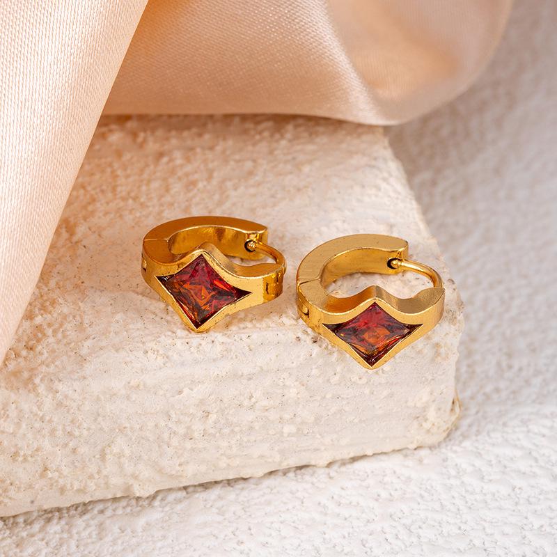 Elegante Wassertropfen Lila Zirkon Rhombus Titanstahl Ohrringe - Damen Hochwertige Nicht-verblassende Herzstecker