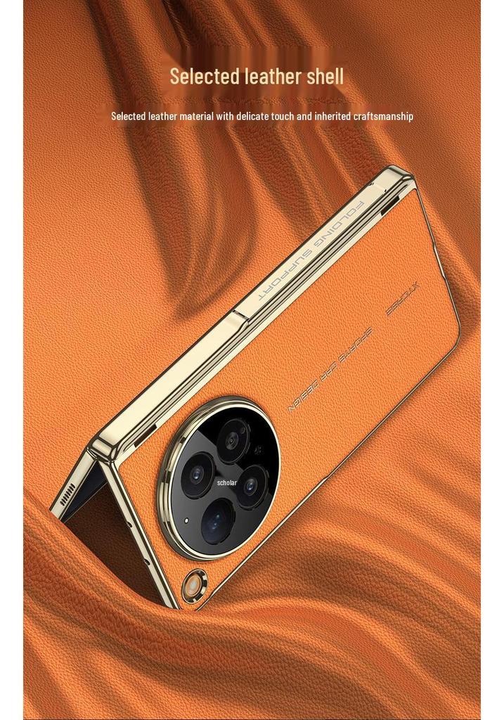 Oppo Find N6 Full-Coverage Electroplated Leather Protective Case with Hinge and Bracket.