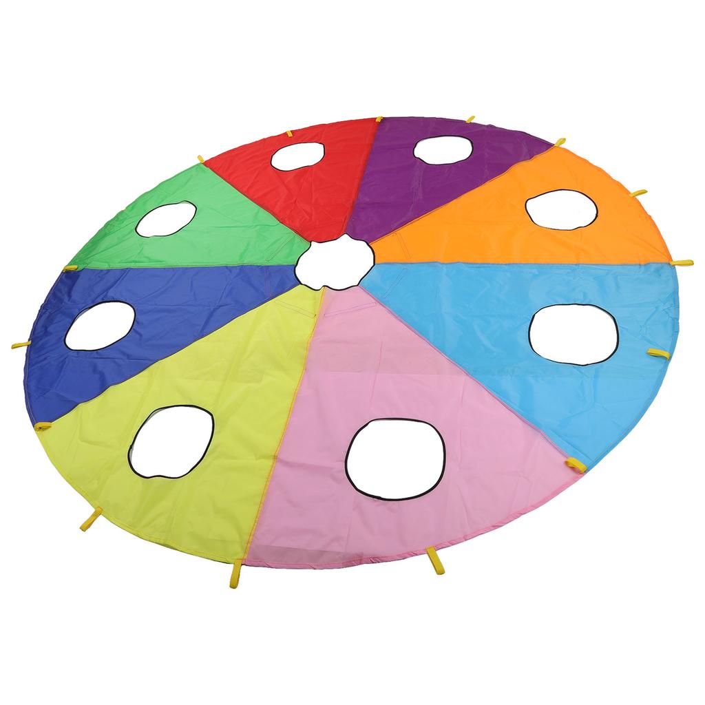 Kids Outdoor Mole Pounding Game Set Round Shape 4 Inflatable Rods Umbrella Parachute with 9 Holes