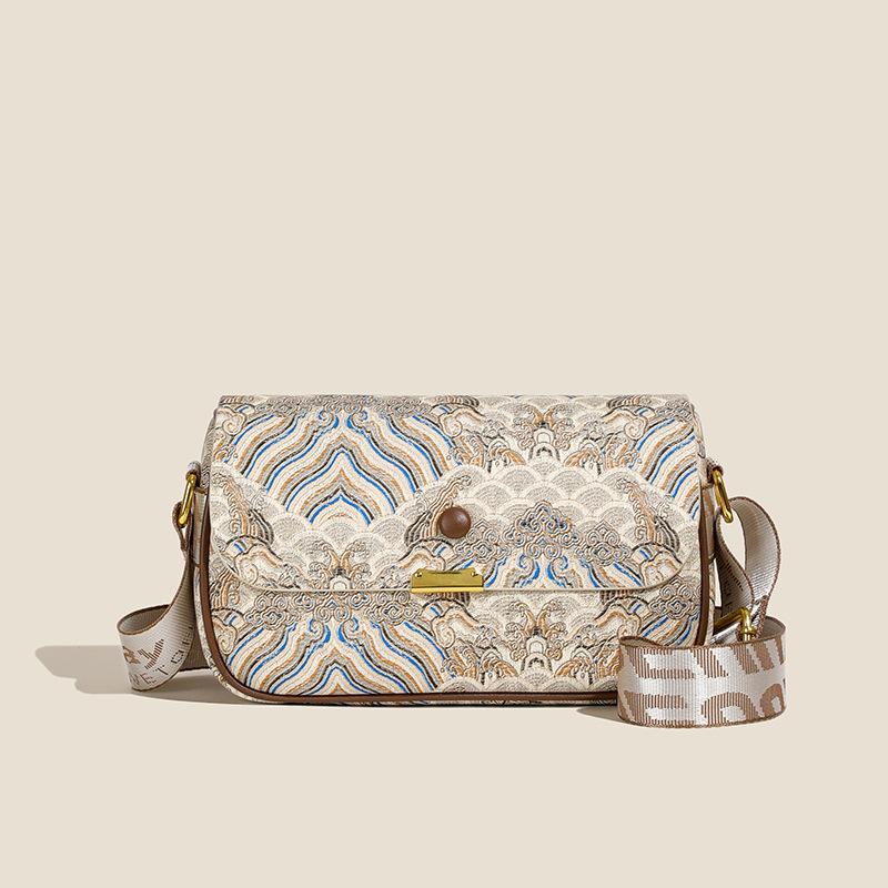 Bags for Women Vintage Fashion Floral Print Wide Shoulder Strap Crossbody Bag Temperament Versatile Large Capacity Handbags