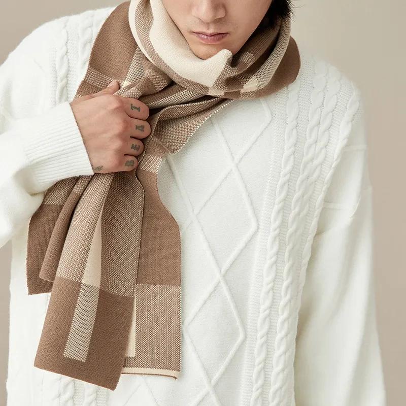 Fashion Classic Men Scarf Autumn Winter Trendy Brand Casual Versatile Thick Warm Muffler Male Chic Business Thermal Wrap Gent