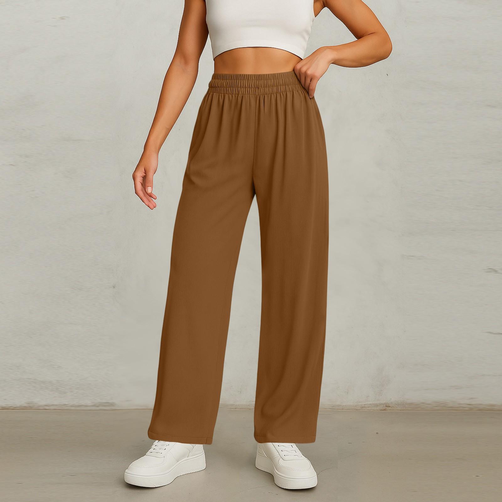 

Женские широкие брюки с эластичной талией, мешковатые повседневные брюки-палаццо с карманами XL хаки