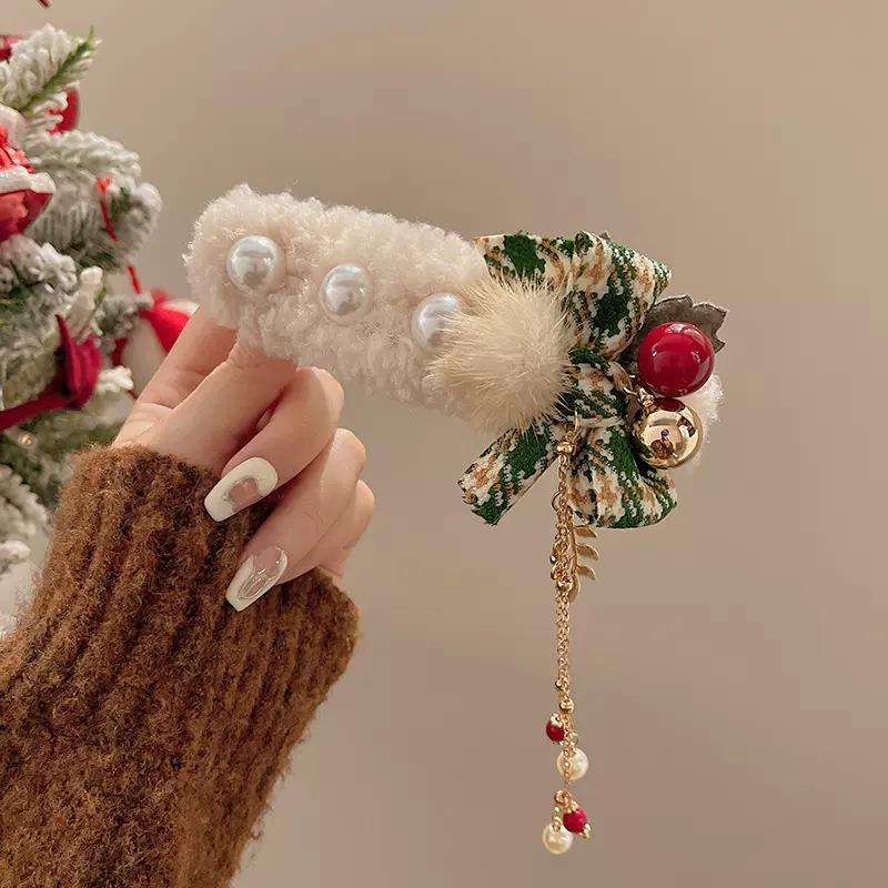 

Tassel Plush Bow Christmas Hair Clip for Women - Elegant Updo Accessory, Claw & Duckbill Styles