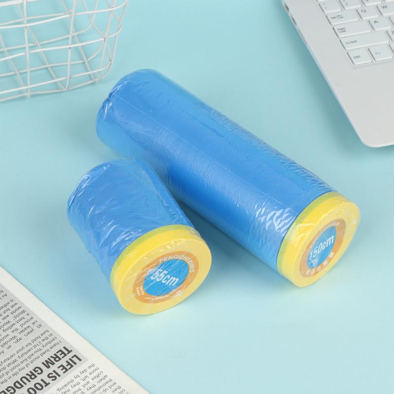 1Roll Pre-Taped Masking Film Blue Plastic Sheeting Automotive Washi Tape No Residue Painters Plastic Drop Cloth For Painting