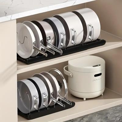 1PCS Expandable Kitchen Cabinet Pot Organizer Rack, Adjustable Divider, Multi-Purpose Pots And Pans Storage Solution