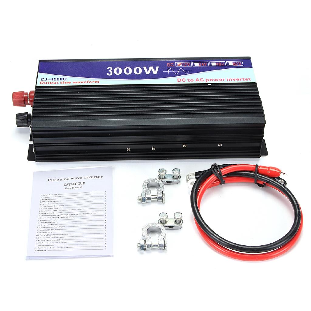 3000W/4000W/5000W/6000W Intelligent Screen Pure Sine Wave Power Inverter Converter Adapter LCD Screen 12V/24V To 220V