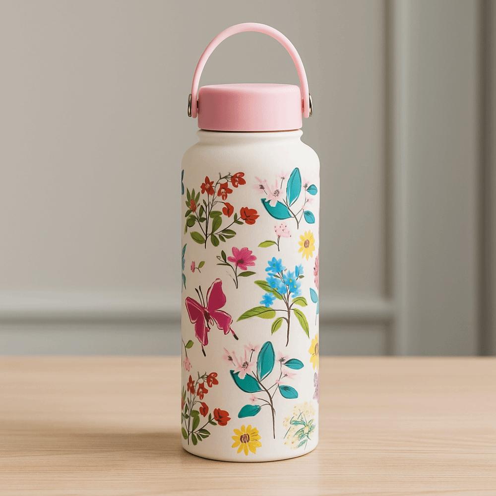 Portable Insulated Water Bottle 1L Floral Thermal Cup Reusable Thermal Water Bottle Office