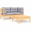 Day and Night - Day and Night Garden Furniture Set 3 Pieces Gray Cushions Solid Pine Wood