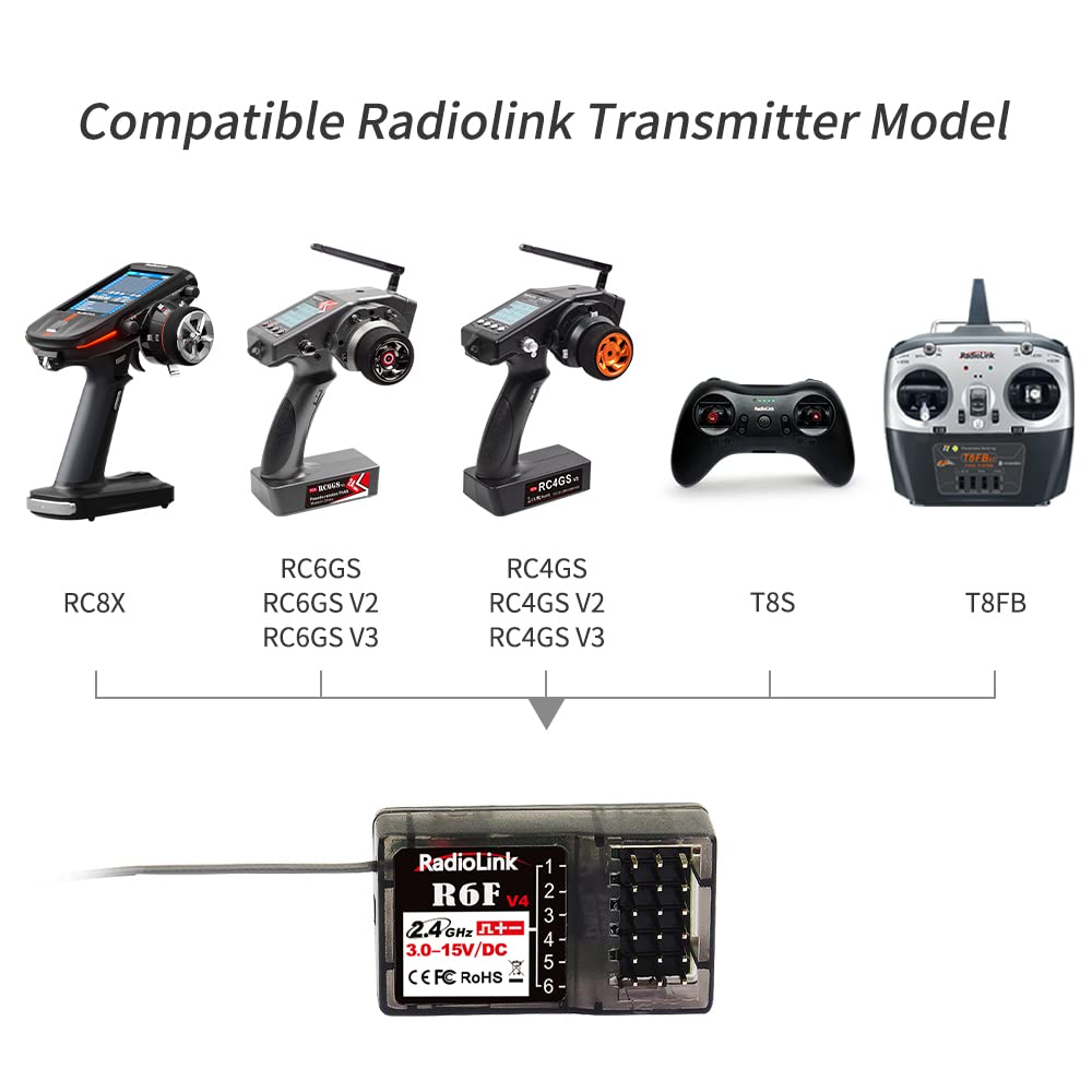 RadioLink R6F Receiver Approval Seal RSSI Radio Maximum 400M on Receiver for RadioLink Transmitters for RC Cars RC6GS Radio Control Remote Control