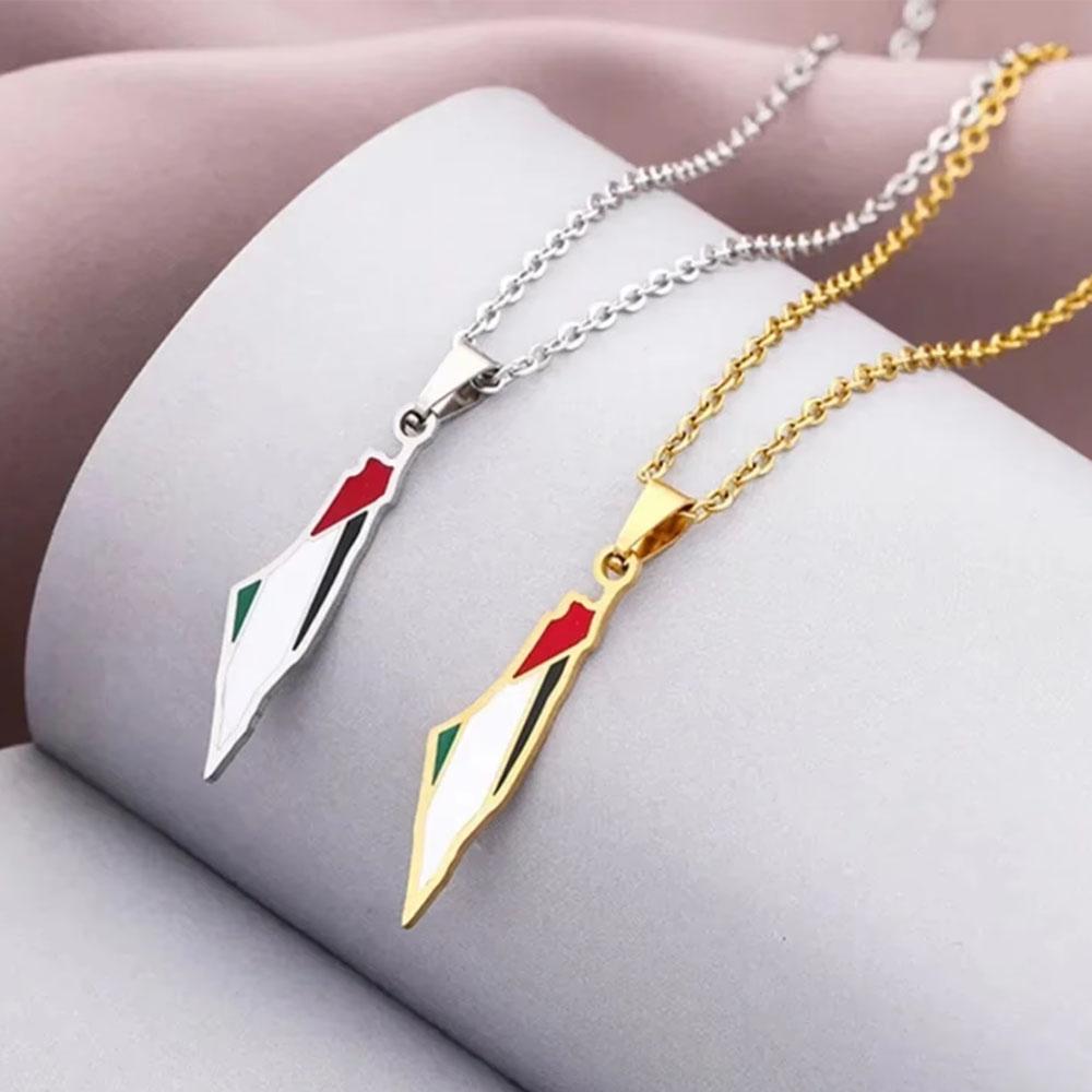 COOLTIME Palestine Map Flag Pendant Necklace for Women Stainless Steel Geography Map Shape Choker Chain Jewelry Wholesale