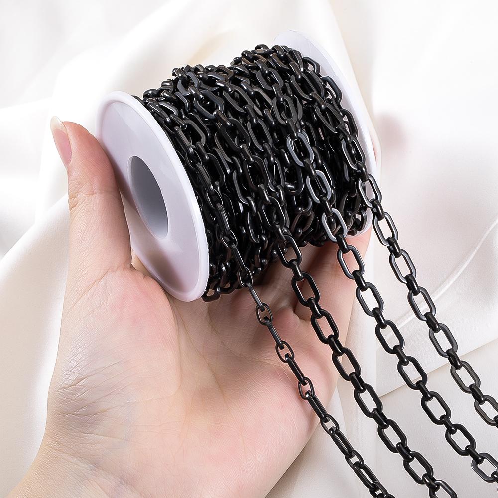 1M Black Plating Stainless Steel Square Rolo Cable Link Chain DIY Men Necklace Bracelet Chains Jewelry Making Supplies No Fade