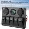 Switch Panel DC 12 to 24V 5 Gang Aluminum Alloy IP65 Water Resistant Prewired Rocker Switch Panel with Dual USB Cigar