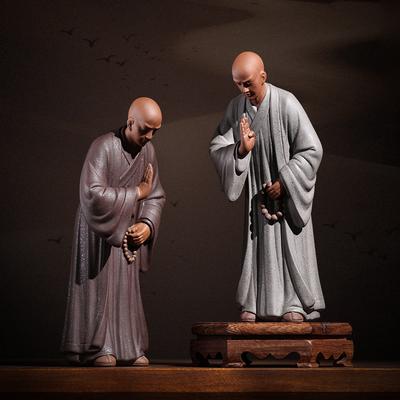 Ceramics Zen Little Monk Characters Decorative Statue Chinese Buddha Statues Luxury Home Room Office Art Statue 20cm