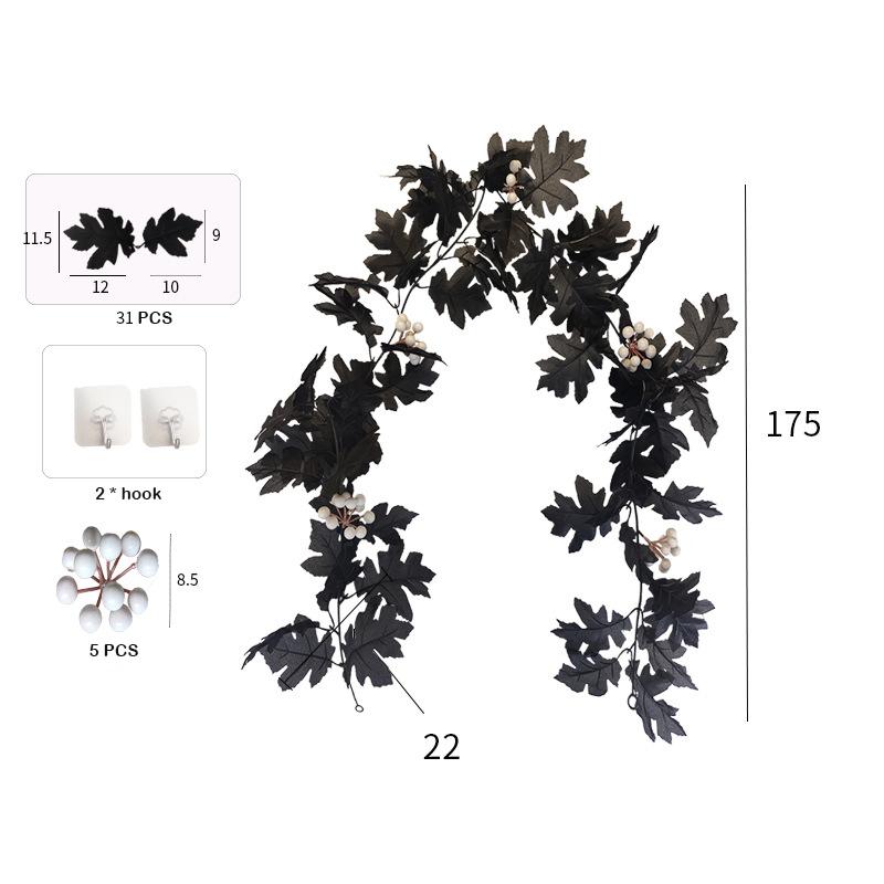175CM Black Artificial Maple Leaf Vine Autumn Halloween Decoration Outdoor Indoor Wall Hanging Rattan Garden Garland Home Decor