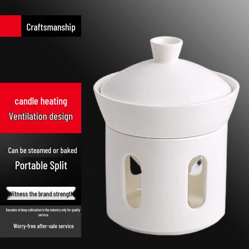 Luxury Cloud Frost Gold-Rimmed Individual Ceramic Stew Pot with Candle Warmer