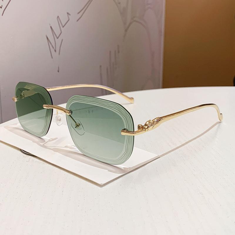 

Popular Rimless Ring Wave y2k Sunglasses Women For Men Vintage Sun Glasses Punk Luxury Brand Designer Leopard Head Eye Glasses зелений