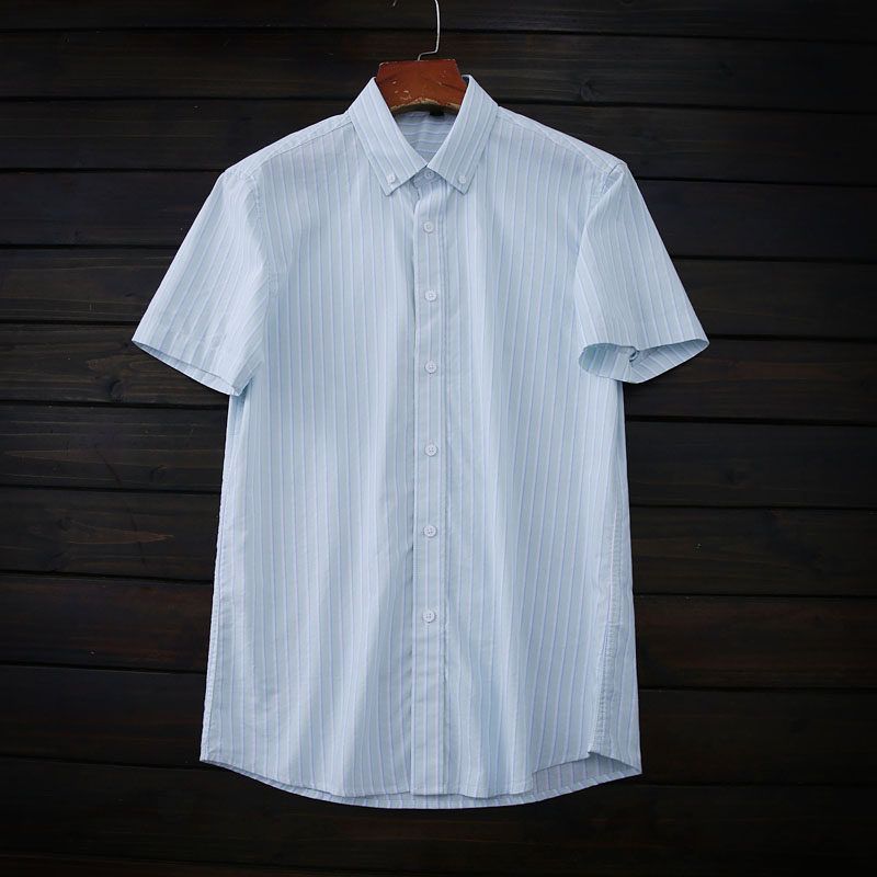 Nature Enzyme Washed 100/Cotton Export Factory Tail Order Men Summer Casual Stripes Short Sleeve Shirt Shirt