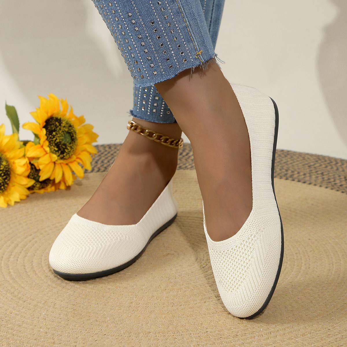 

Foreign trade knitted shallow mouth single shoes women s spring and summer 2025 new flat bottom round head one pedal casual Doudou shoes women 43