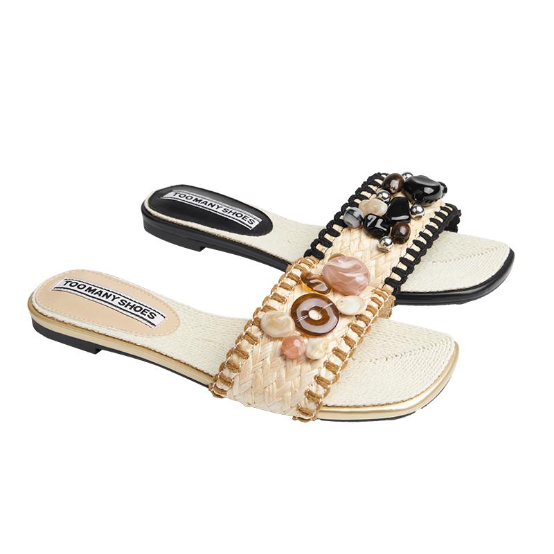 TOOMANYSHOES Women s Woven Low-Heel Beach Sandals 36